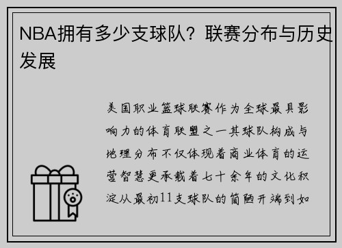 NBA拥有多少支球队？联赛分布与历史发展